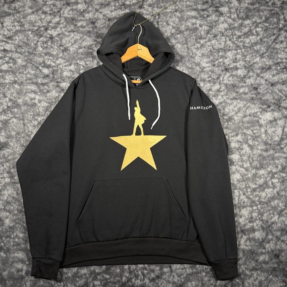 Hamilton Broadway Musical Hoodie Mens Size L Black Gold Star Logo Pullover